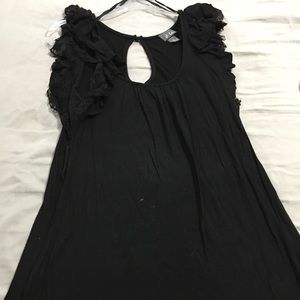 Dots black tunic with flutter lace sleeves